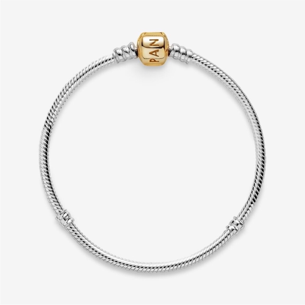 EUC Pandora S925 Silver snakeshain and 14K solid Gold clasp Bracelet, 8 inches - Picture 8 of 10
